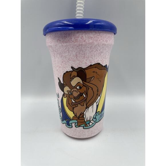 Vintage 90s Beauty And The Beast Mug with Lid & Straw - Toys R Us - NEW - Picture 2 of 11